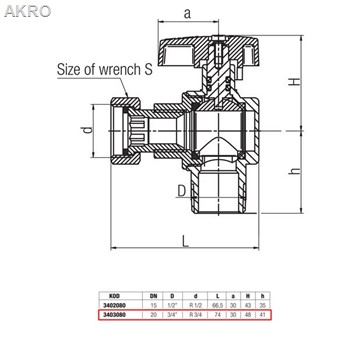 Zawór kulowy kątowy do gazu 3/4" ORION DN20